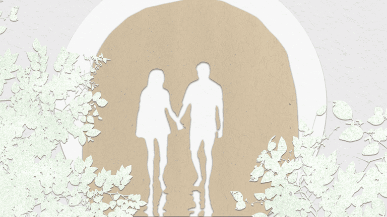 Collage of a couple walking hand in hand