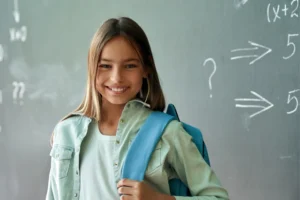 Middle school young girl with a back pack